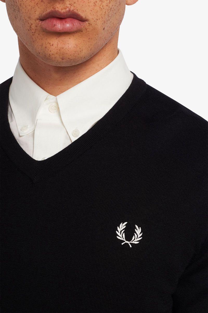 Black Fred Perry Classic V Neck Jumper Men's Knitwear | PH 1292BEXC